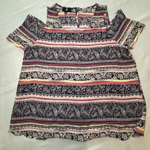 Iz Byer Blouse Women’s Size XL Off The Shoulder Multicolor Top READ